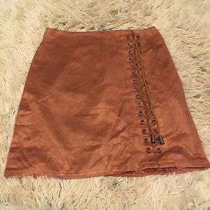Lace Up Suede BodyCon Skirt
